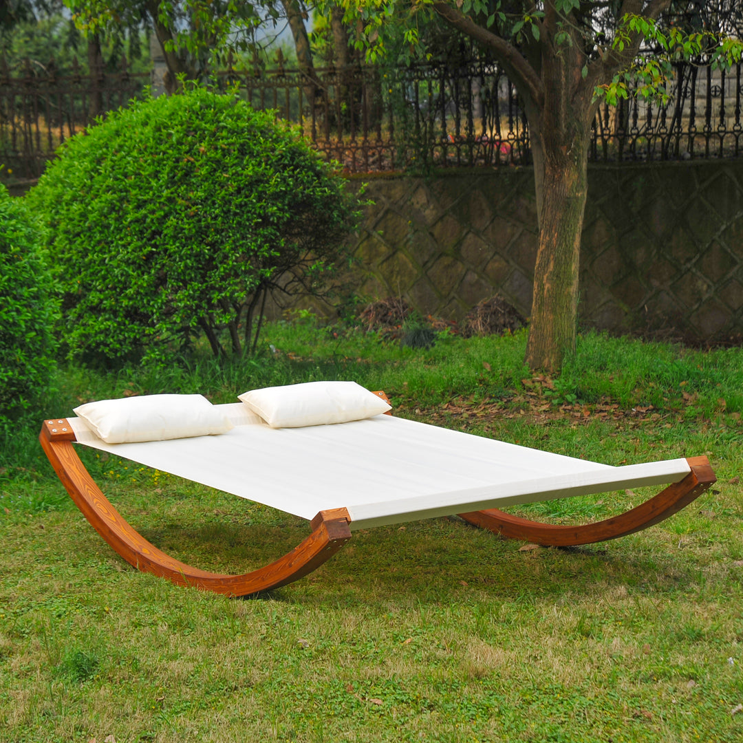 Rocking Double Sun Lounger W/ Wooden Frame-White