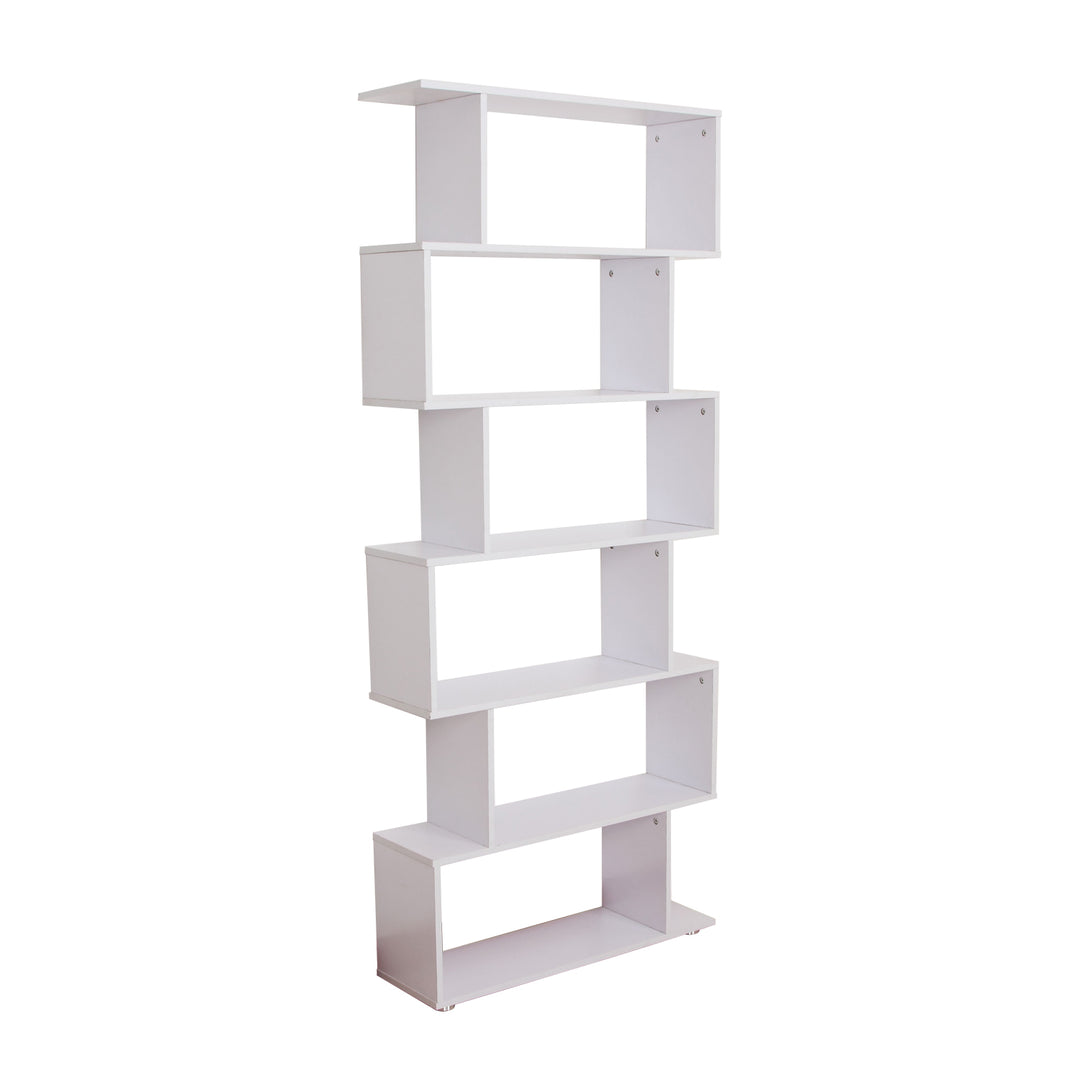 HOMCOM 6-Tier S-Shaped Bookcase, White