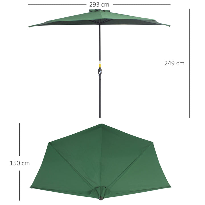 Waterproof 3(m) Half Parasol Semi Round Umbrella Patio Metal Frame Crank Handle for Balcony-- NO BASE INCLUDED