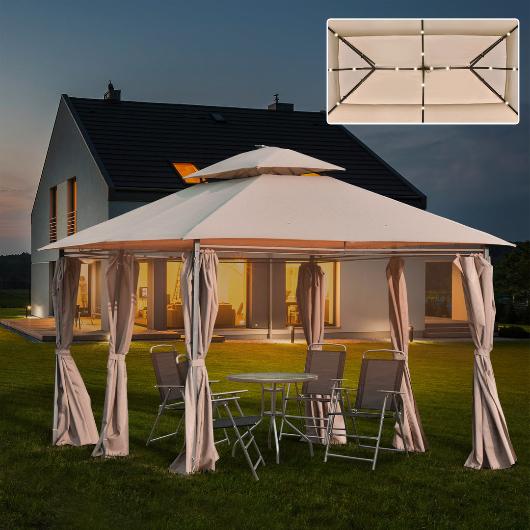 4 x 3(m) Outdoor Gazebo Canopy Party Tent Garden Pavilion Patio Shelter w/ LED Solar Light