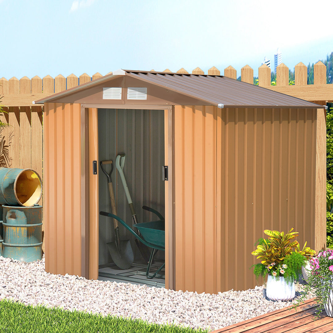 7 x 4 ft Lockable Garden Shed Large Patio Roofed Tool Metal Storage Building Foundation Sheds Box Outdoor Furniture