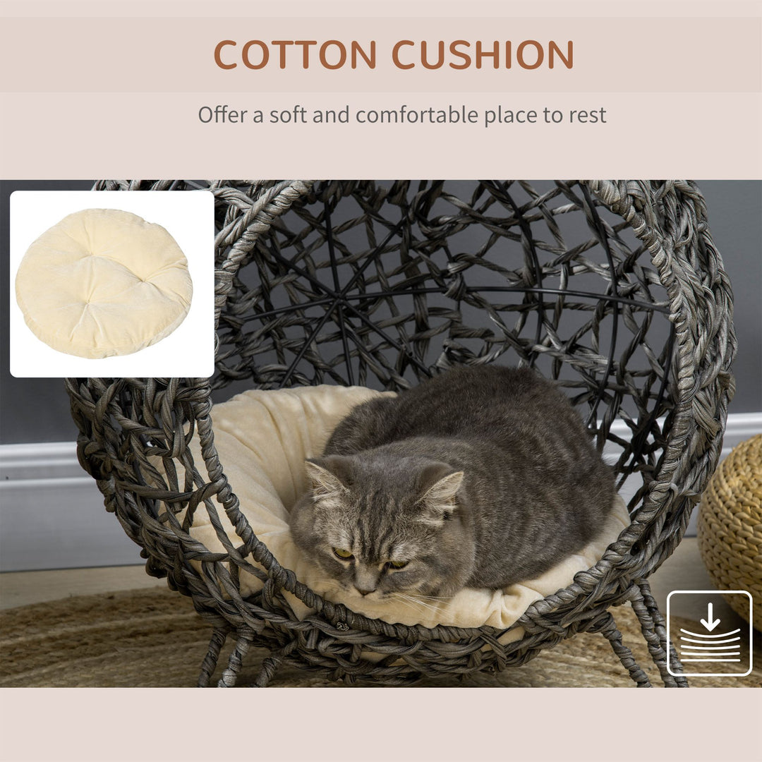 Rattan Elevated Cat Bed: Cosy Ball-Shaped Kitten Abode with Removable Cushion