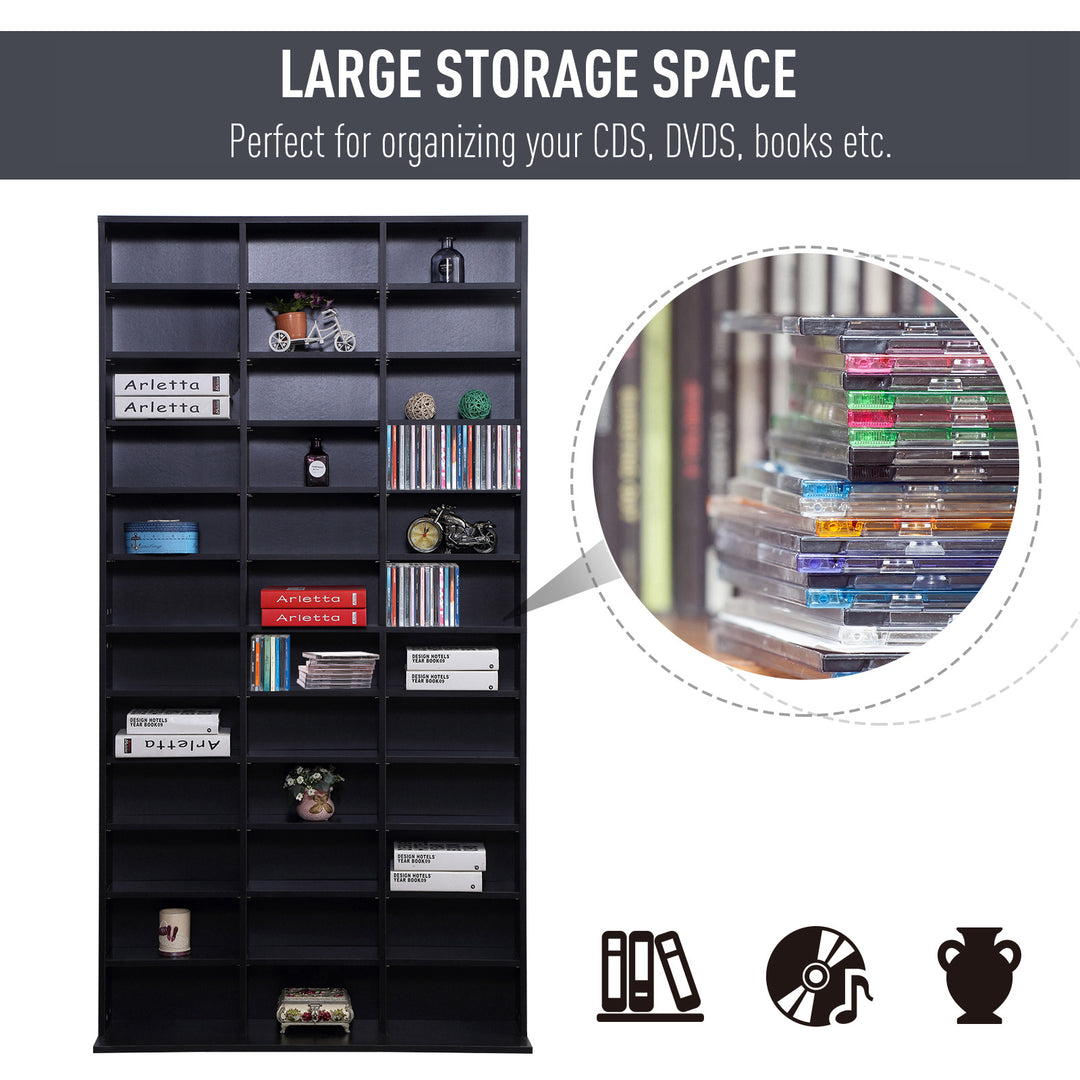 CD / DVD Storage Shelf Storage Unit for 1116 CDs Height-Adjustable Compartments 102 x 24 x 195 cm Black