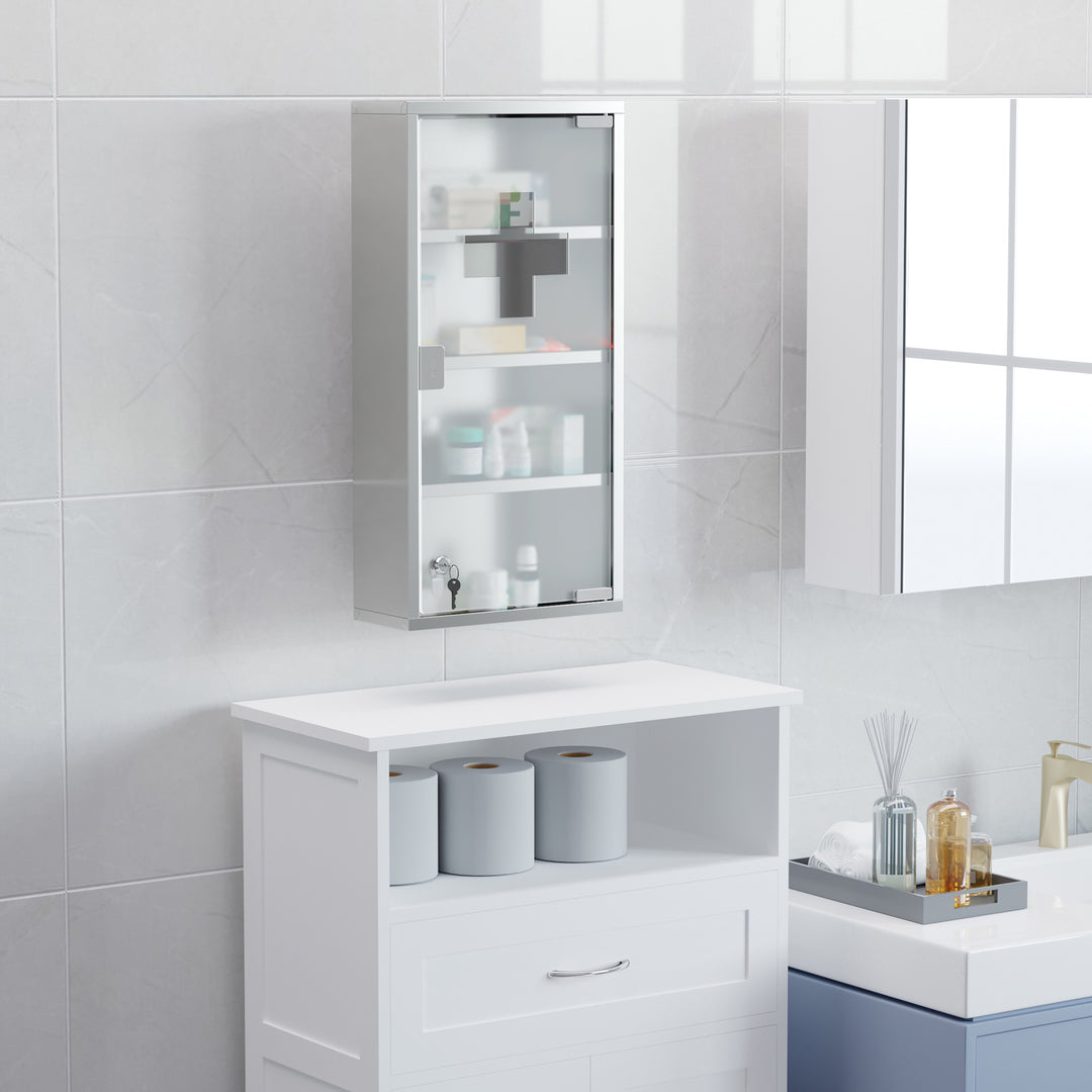 Wall-Mounted Medicine Cabinet: 4 Tier Lockable Glass Door