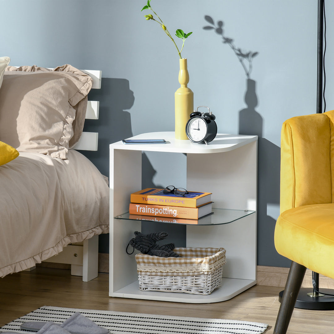 Bedside Cabinet: Sleek Three-Tier Unit with Shelving