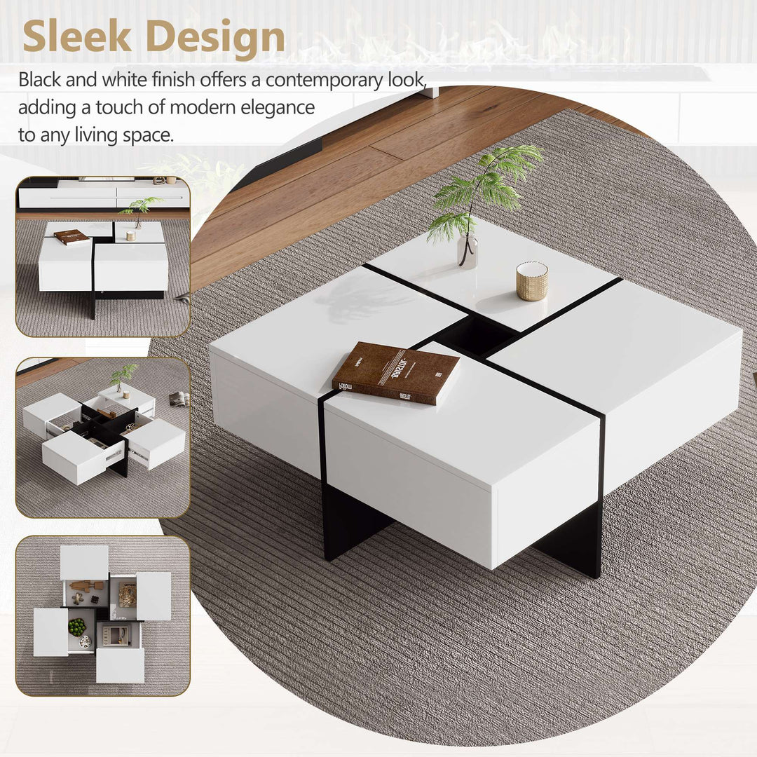 Modern Multifunctional Coffee Table with 5 Open Storage