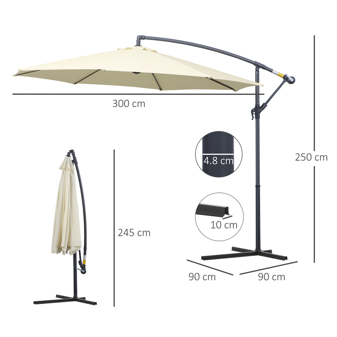 Cantilever Parasol: 3m Patio Banana Hanging Umbrella