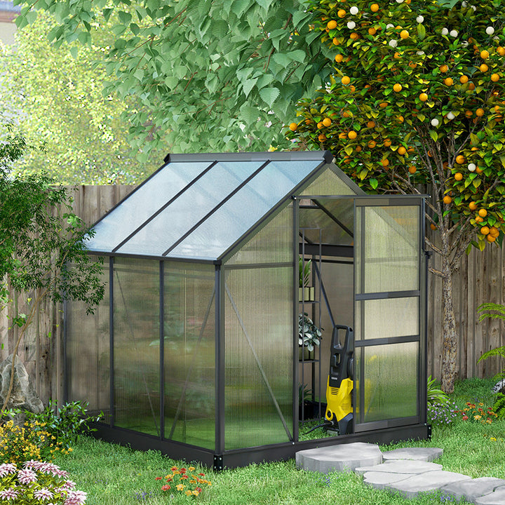 6 x 6 ft Clear Polycarbonate Greenhouse Large Walk-In Green House Garden Plants Grow House w/ Slide Door and Push-Open Window