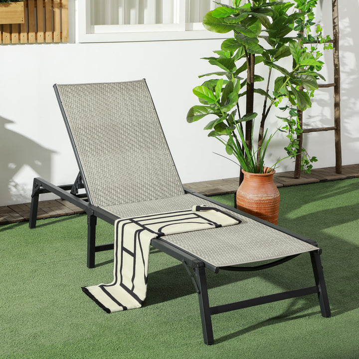 Foldable Rattan Sun Lounger Garden Recliner Outdoor Reclining Bed w/ 5-Level Adjustable Backrest