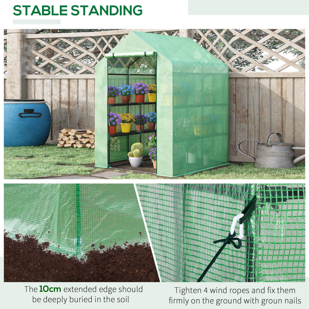 Lean-to Greenhouse with Shelving: Removable Cover Steeple Polytunnel for Nurturing Plants