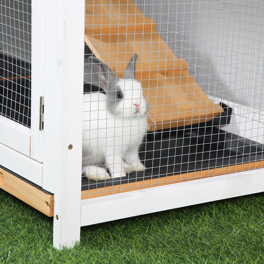 2-Tier Rabbit Hutch Wooden Guinea Pig House Pet Cage Outdoor w/ Sliding-out Tray Ramp