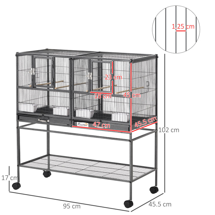 Double Rolling Metal Bird Cage Parrot Cage with Removable Metal Tray