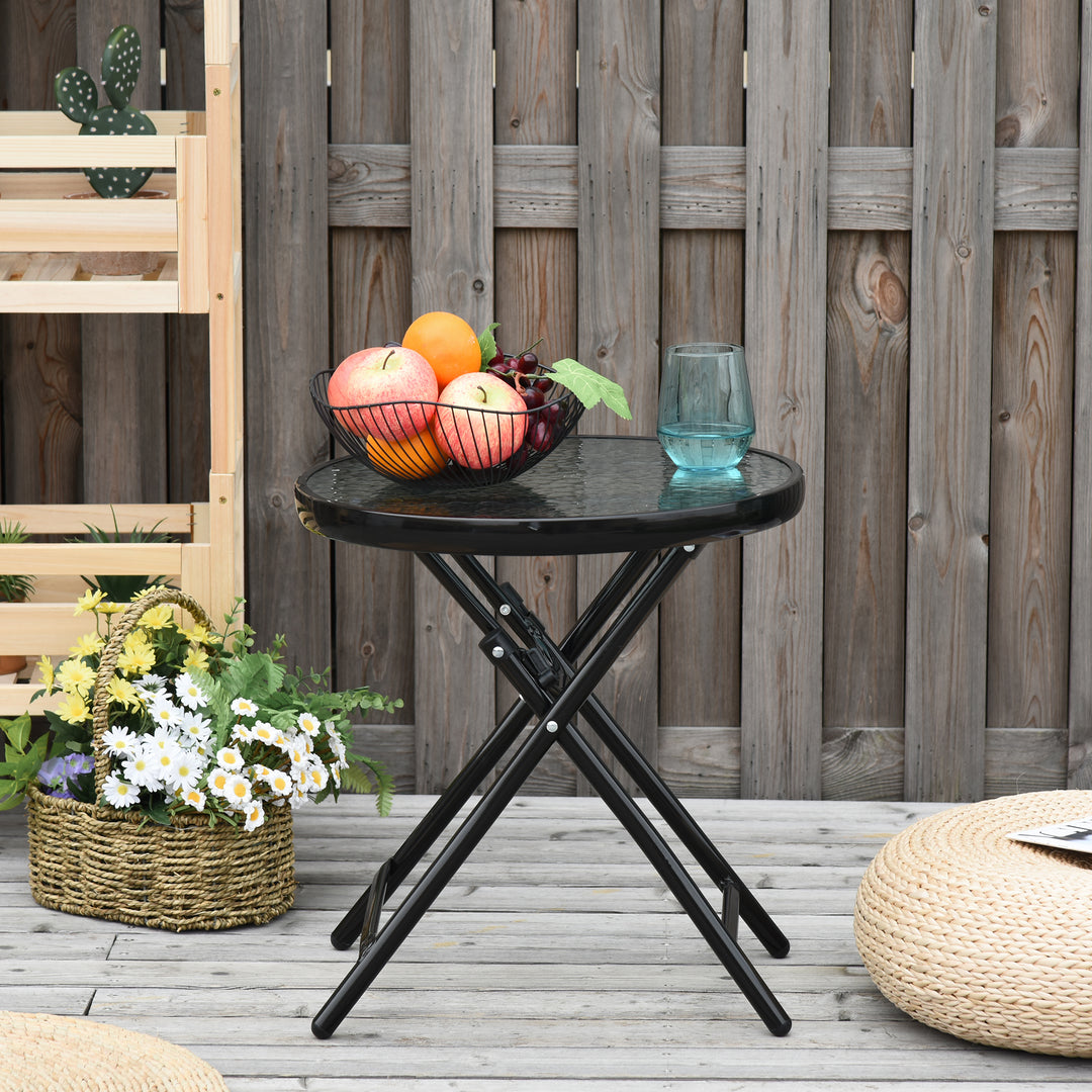 Folding Garden Table: Portable Round Glass-Top with Safety Buckle