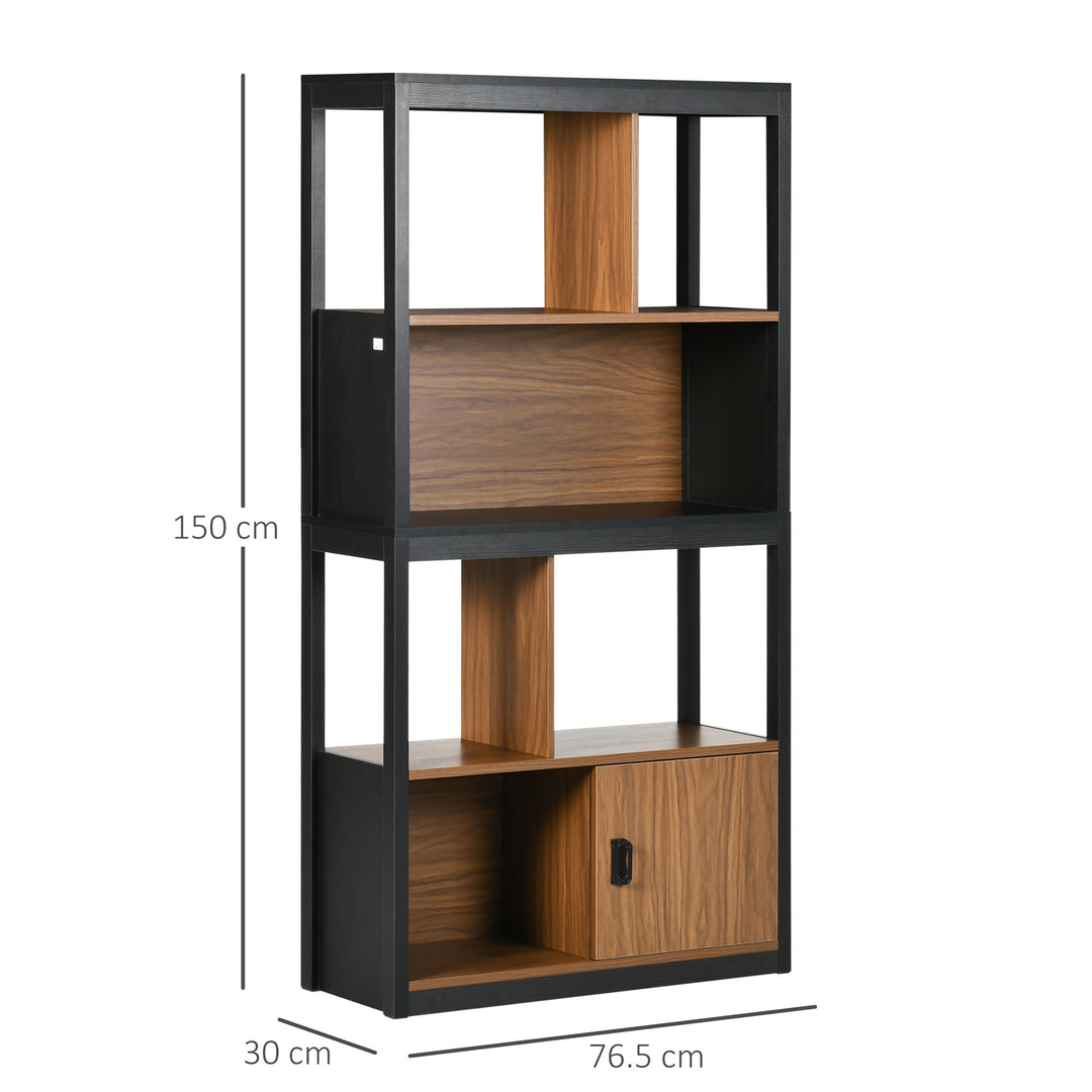 HOMCOM 4-Tier Bookcase with Cabinet, Walnut Finish