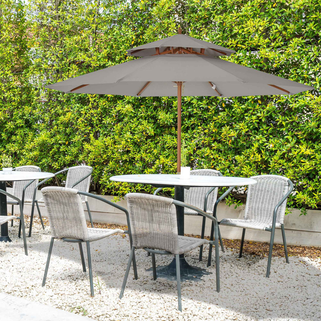 Waterproof Wooden Garden Parasol: Double-Tier 2.7m Patio Sunshade