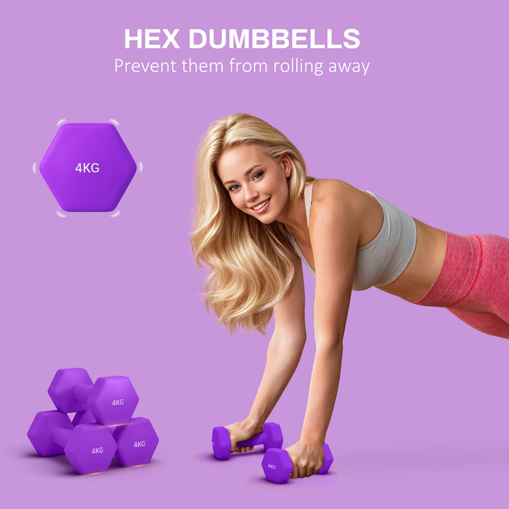 2 x 4kg Hexagonal Dumbbells Weights Set with Non-Slip Grip for Home Gym Workout