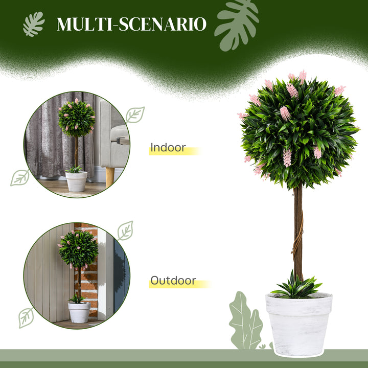 Set of 2 Decorative Artificial Plants Ball Trees with Flower for Home Indoor Outdoor Decor