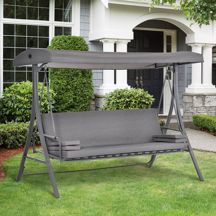 Outdoor 2-in-1 Patio Swing Chair Lounger 3 Seater Garden Bench Hammock Bed Adjustable Canopy W/ Cushion