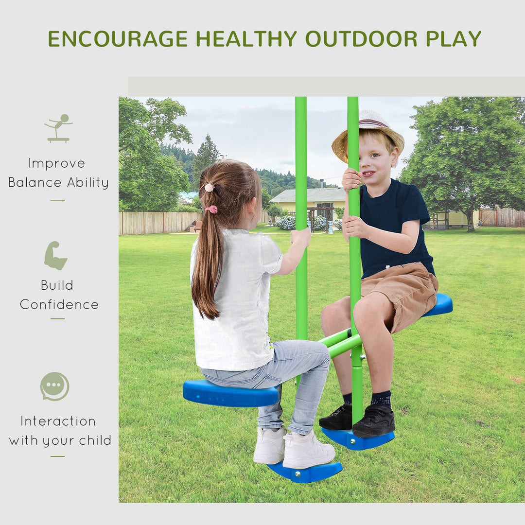 Metal Swings & Seesaw Set Double Seats with a Height Adjustable Children Outdoor Backyard Play Set for Toddlers Over 3 Years Old