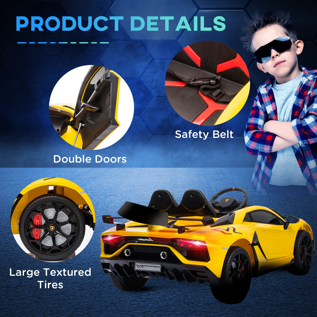 Kids Electric Ride On Car Compatible 12V Battery-powered Lamborghini Aventador Sports Racing Car Toy w/ Parental Remote Control