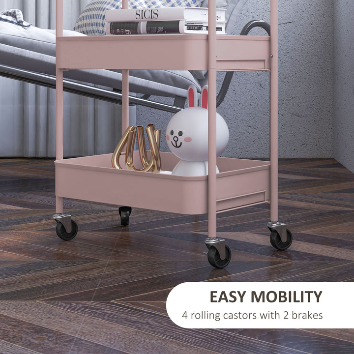 Three-Tier Steel Storage Trolley - Pink