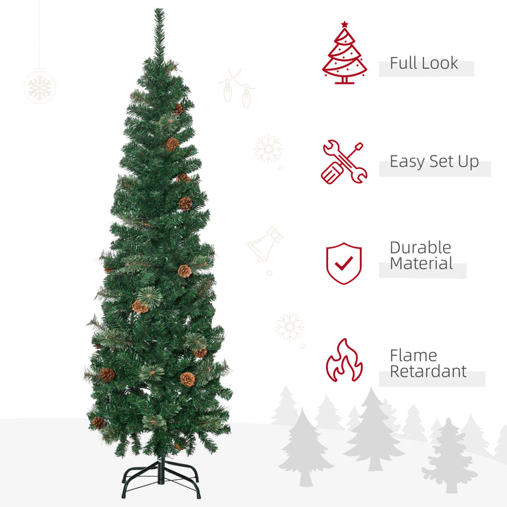 5.5' Tall Pencil Slim Artificial Christmas Tree w/ Realistic Branches