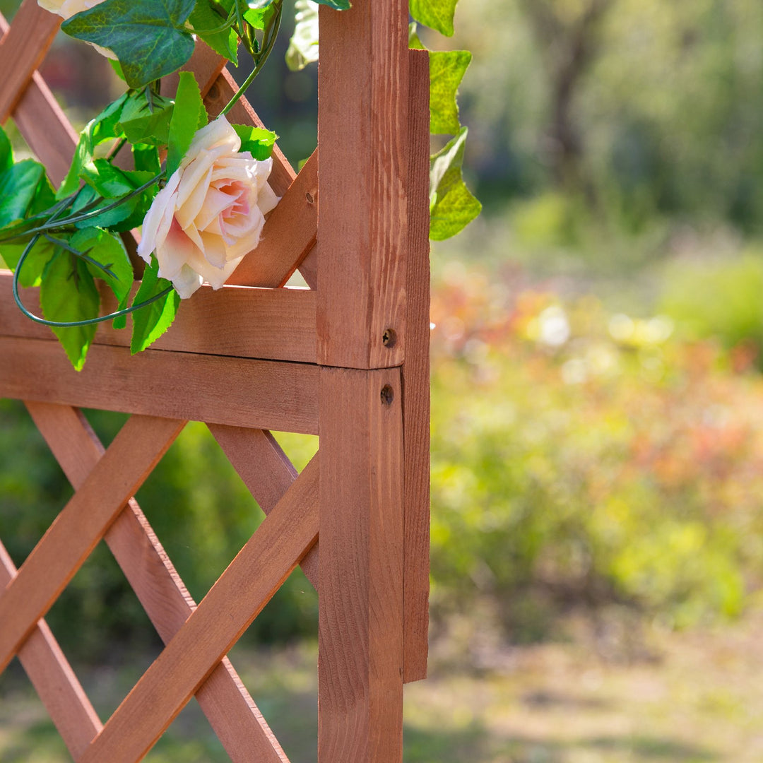 Garden Wooden Pine Trough Planter with Topped Trellis Climbing Plants Flower Raised Bed