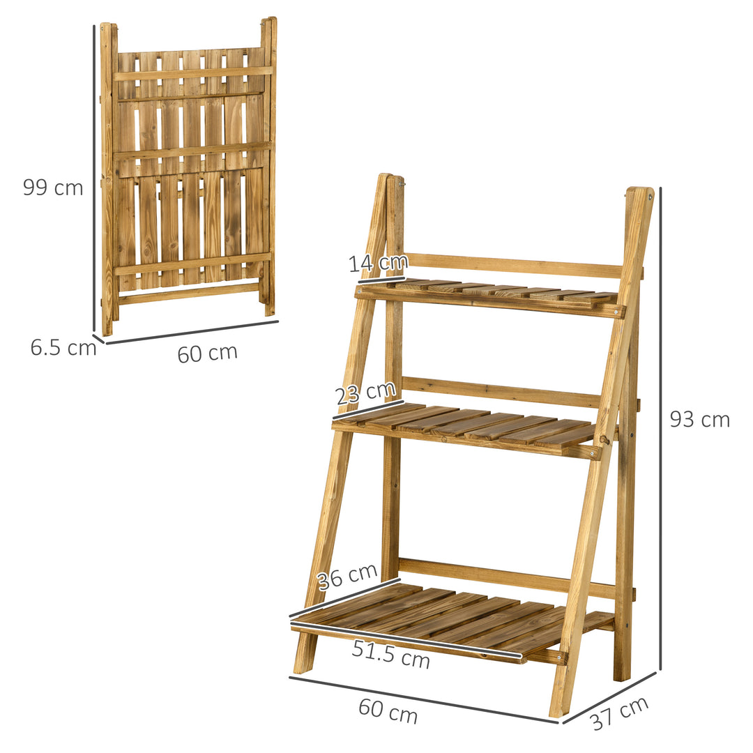 Wooden Folding Flower Pot Stand 3 Tier Garden Planter Display Ladder Gardener Storage Shelves Rack (60L x 37W x 93H (cm))