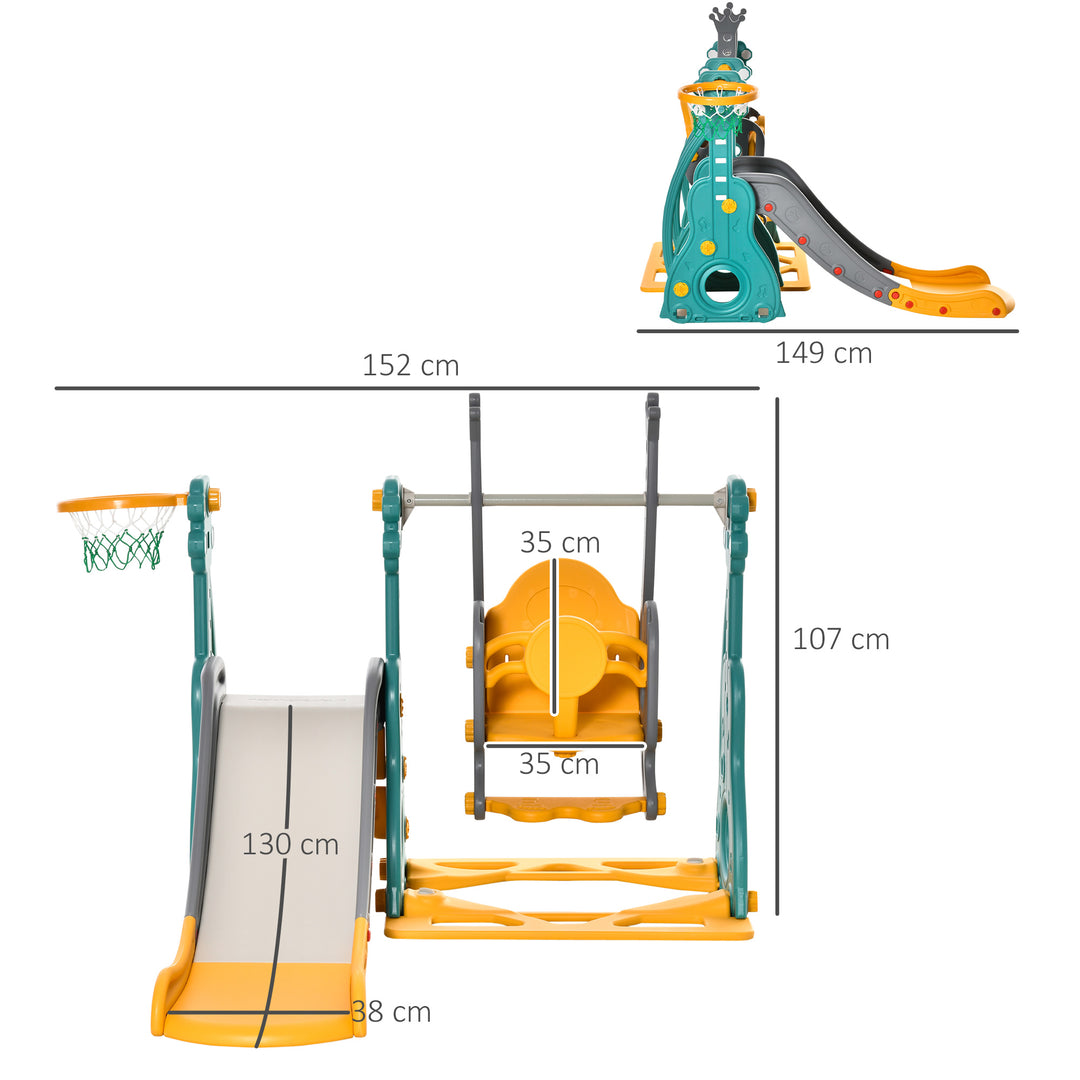 3-IN-1 Kids Swing and Slide Set with Basketball Hoop Slide Swing Adjustable Seat Height Toddler Playground Activity Center Indoor and Outdoor