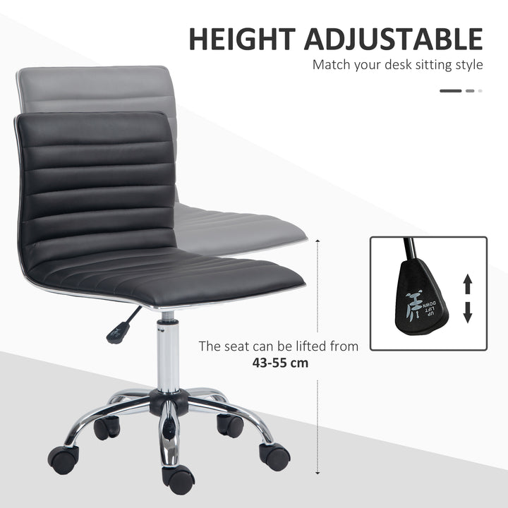 Vinsetto Adjustable Swivel Office Chair, Armless, PU Leather, Chrome Base, Black