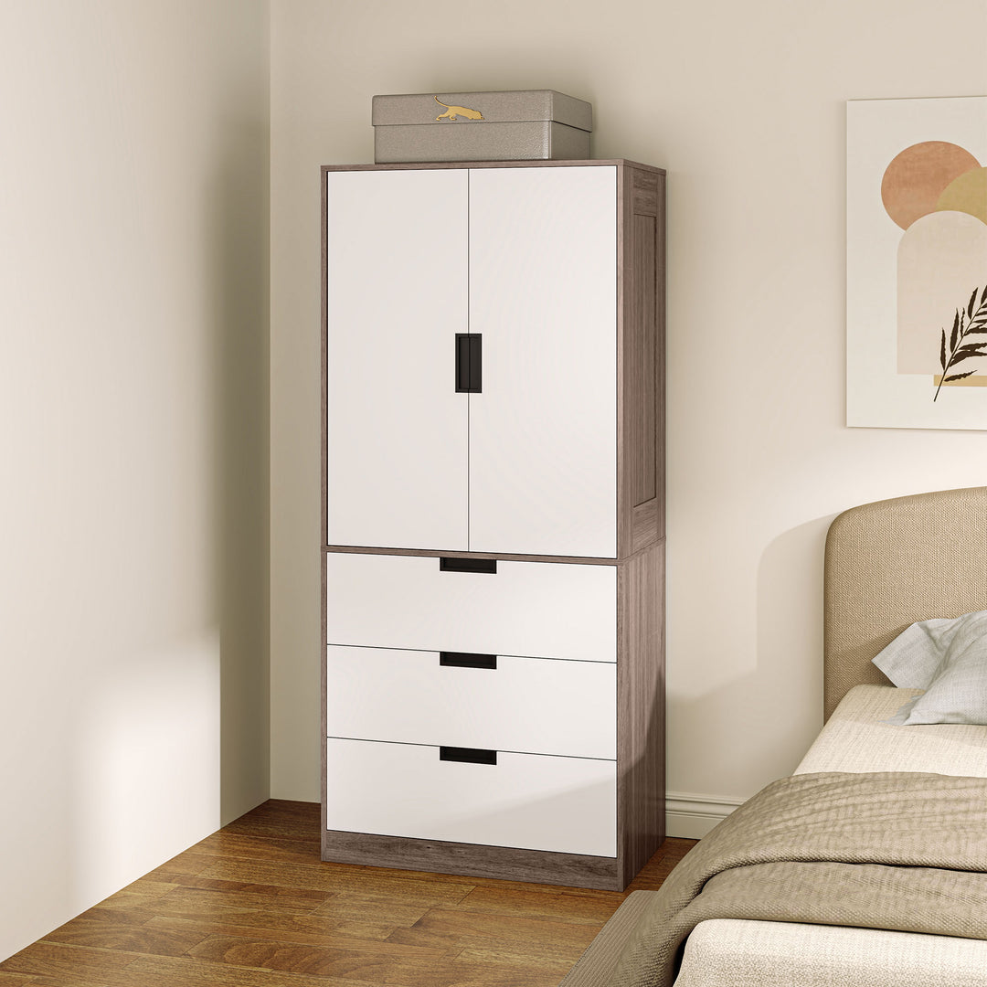 HOMCOM 2 Door Wardrobe with 3 Drawers, Brown