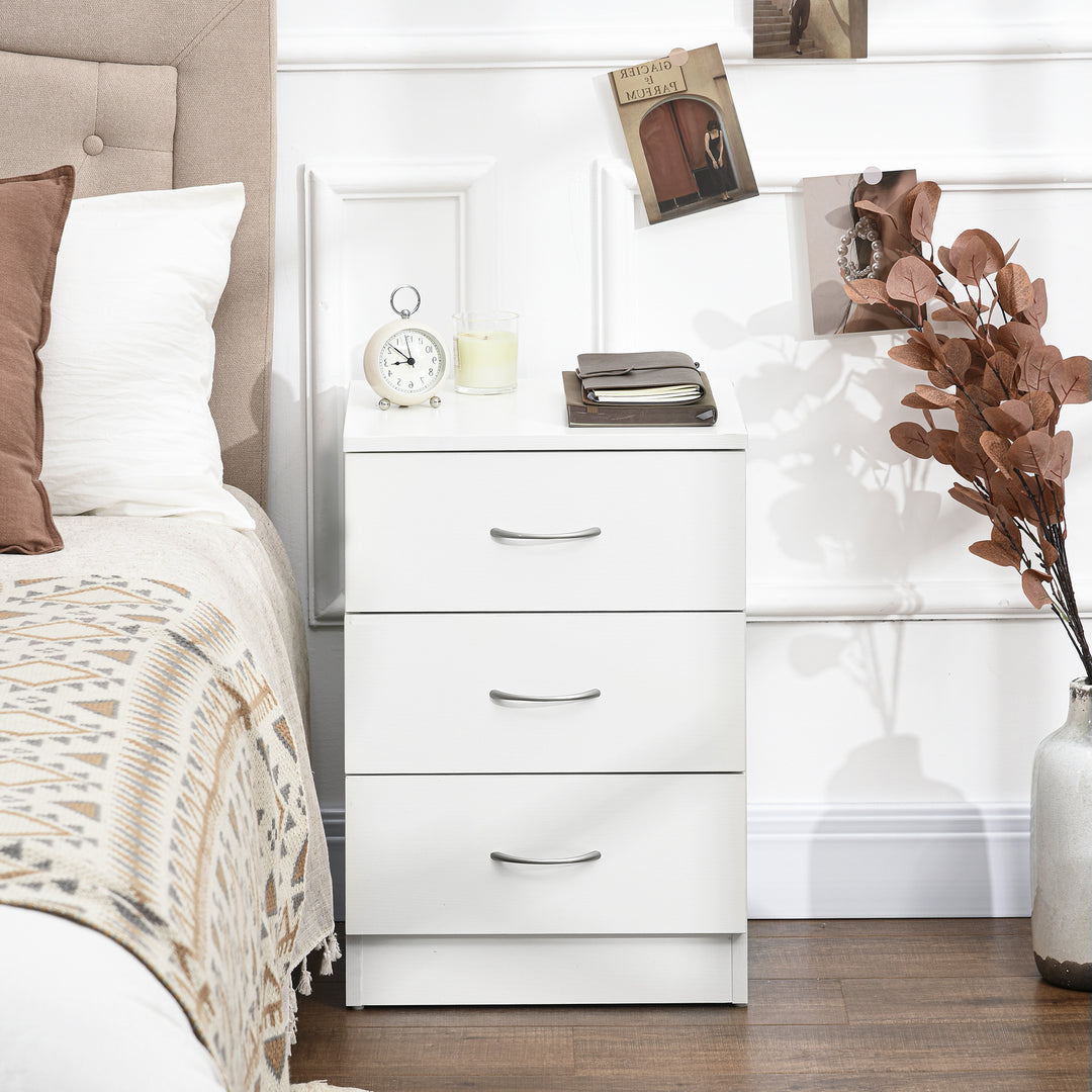 HOMCOM Three-Drawer Simple Bedside Table - White Aosom UK