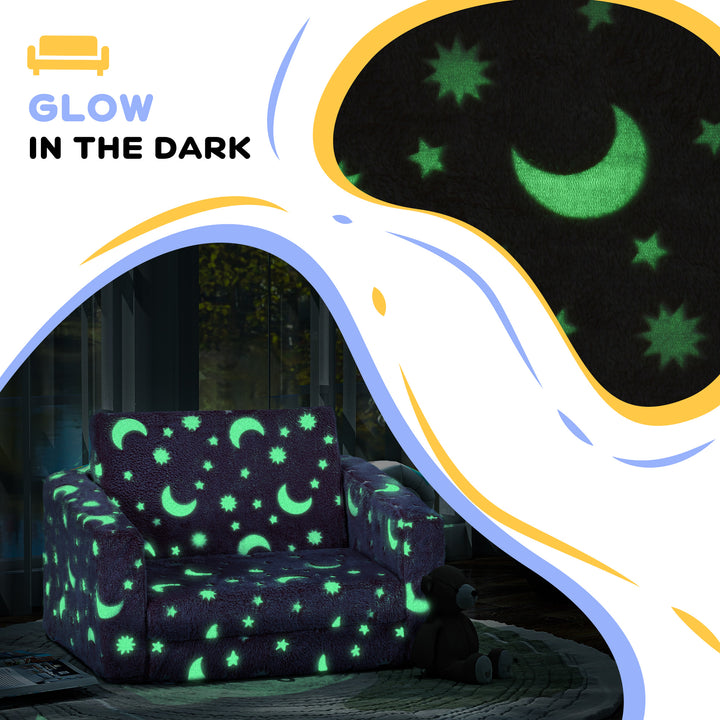 Childrens Sofa Beds 2 in 1 Kids Foldable Chair with Glow in The Dark Stars Moon Design