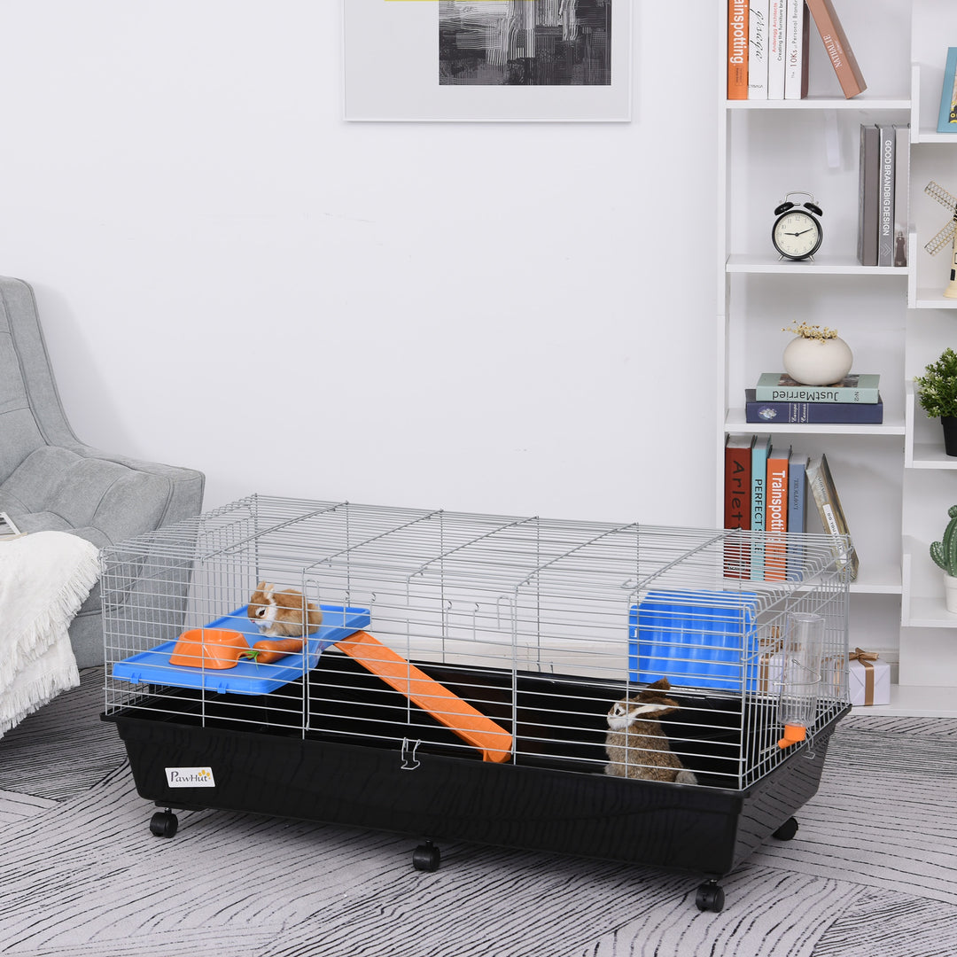 Steel Medium 2-Tier Small Guinea Pigs Hutches w/ Accessories Blue/Orange