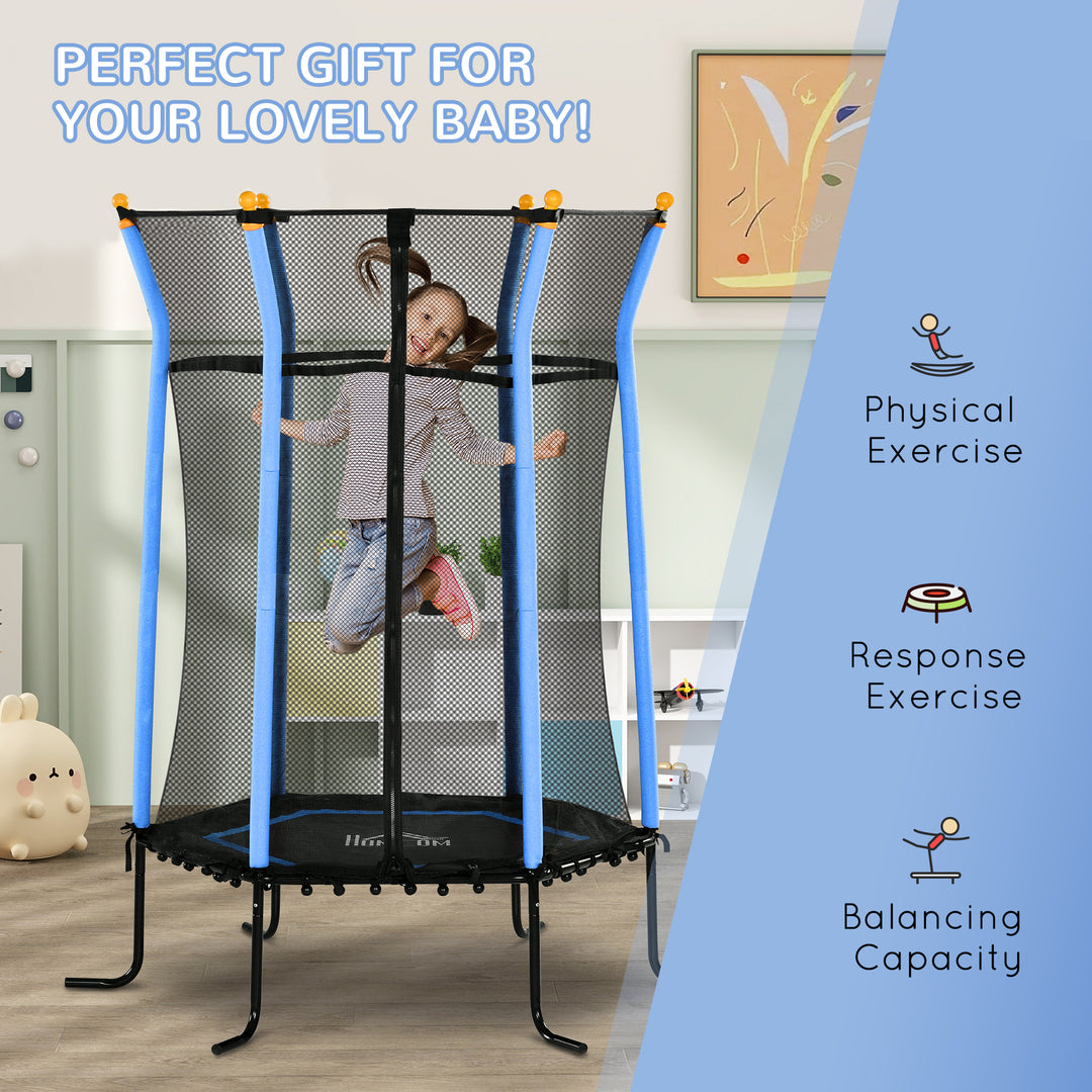 Kids Trampoline Mini Bouncer with Enclosure Safety Net For Ages 3-10 Years - Blue