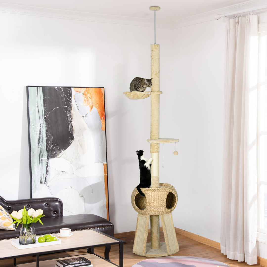 Feline Playground: Towering 255cm Cat Tree with Scratching Post