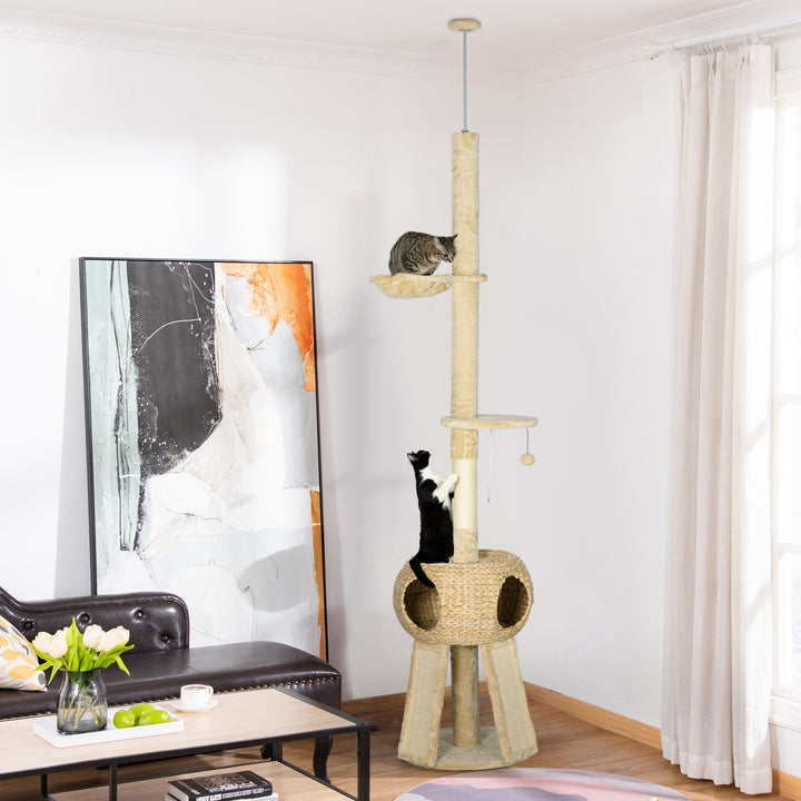 Feline Playground: Towering 255cm Cat Tree with Scratching Post