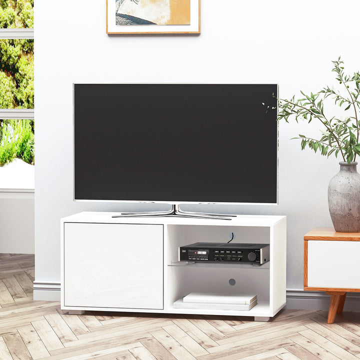 Modern TV Stand with High Gloss Doors & Shelves