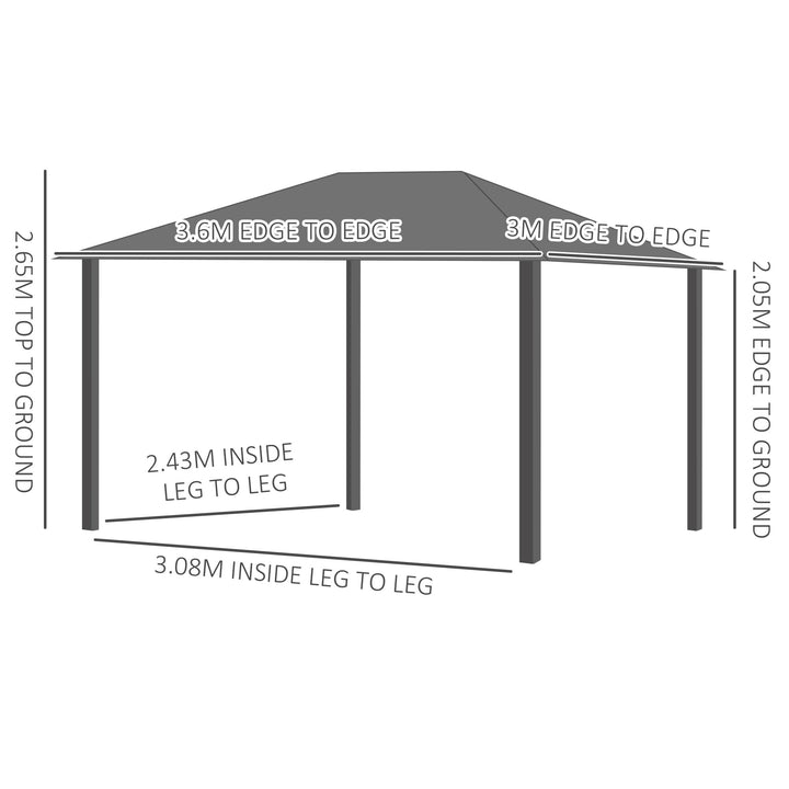 3 x 3.6m Hardtop Gazebo w/ UV Resistant Polycarbonate Roof & Aluminium Frame