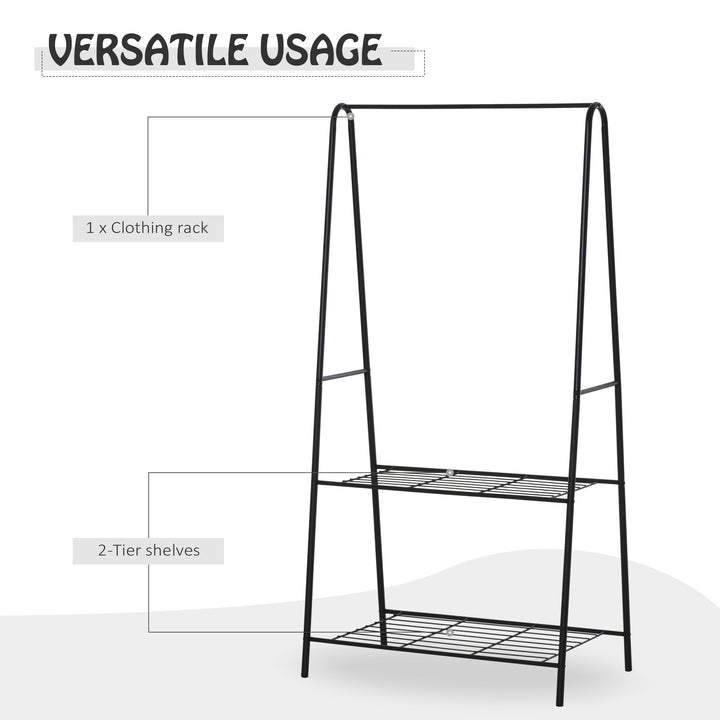 Metal Clothes Rack Coat Garment Hanger Hallway Organiser Hanging Rail Stand 2-tier Shoe Shelving A Shaped 77L x 45W x 153H cm Black