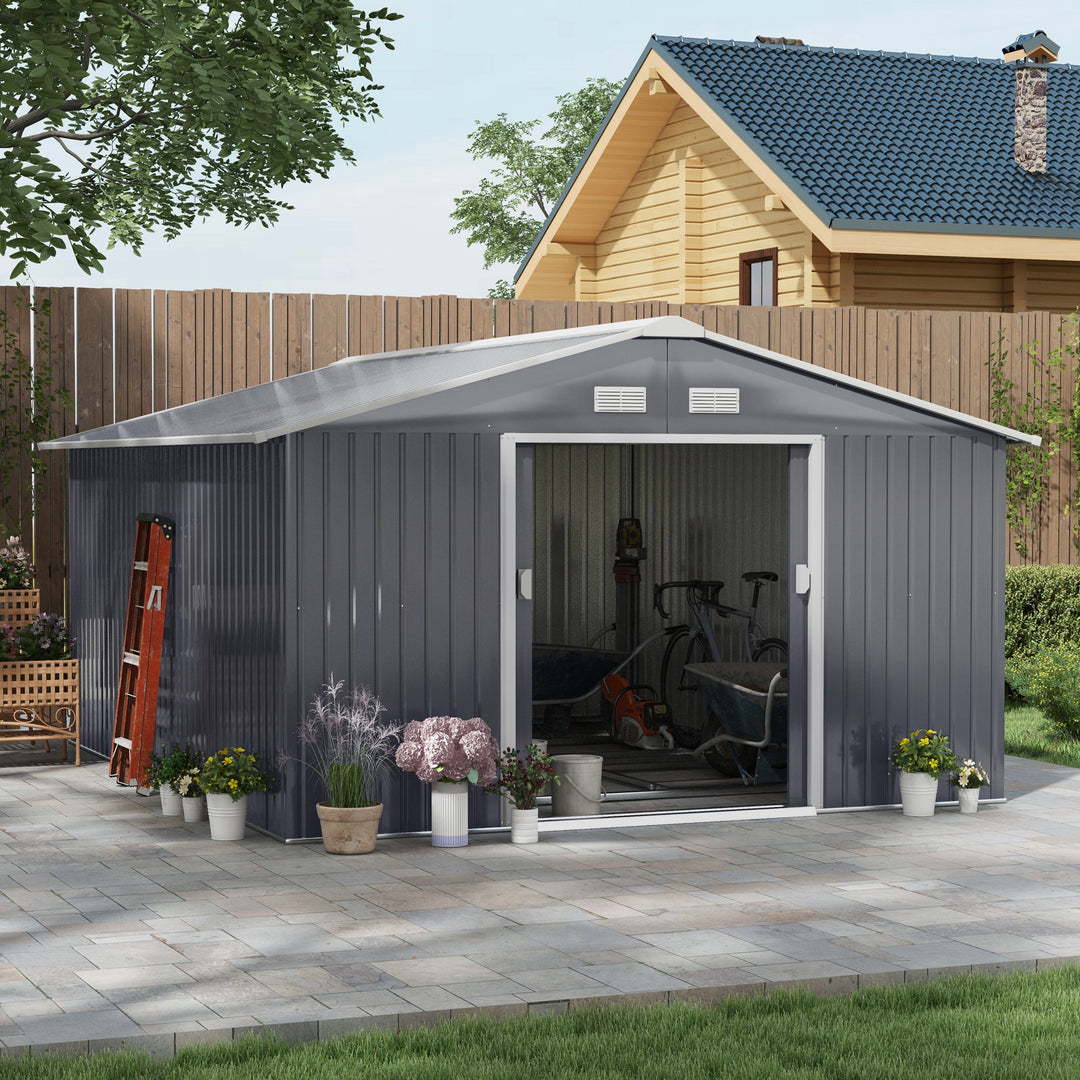 13 x 11ft Foundation Ventilation Steel Outdoor Garden Shed Grey