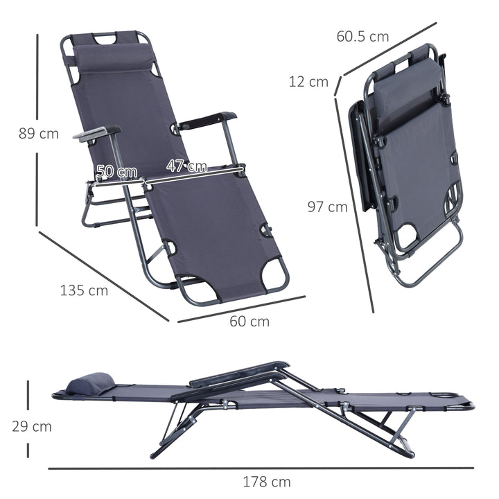 2 Pieces Foldable Sun Loungers with Adjustable Back