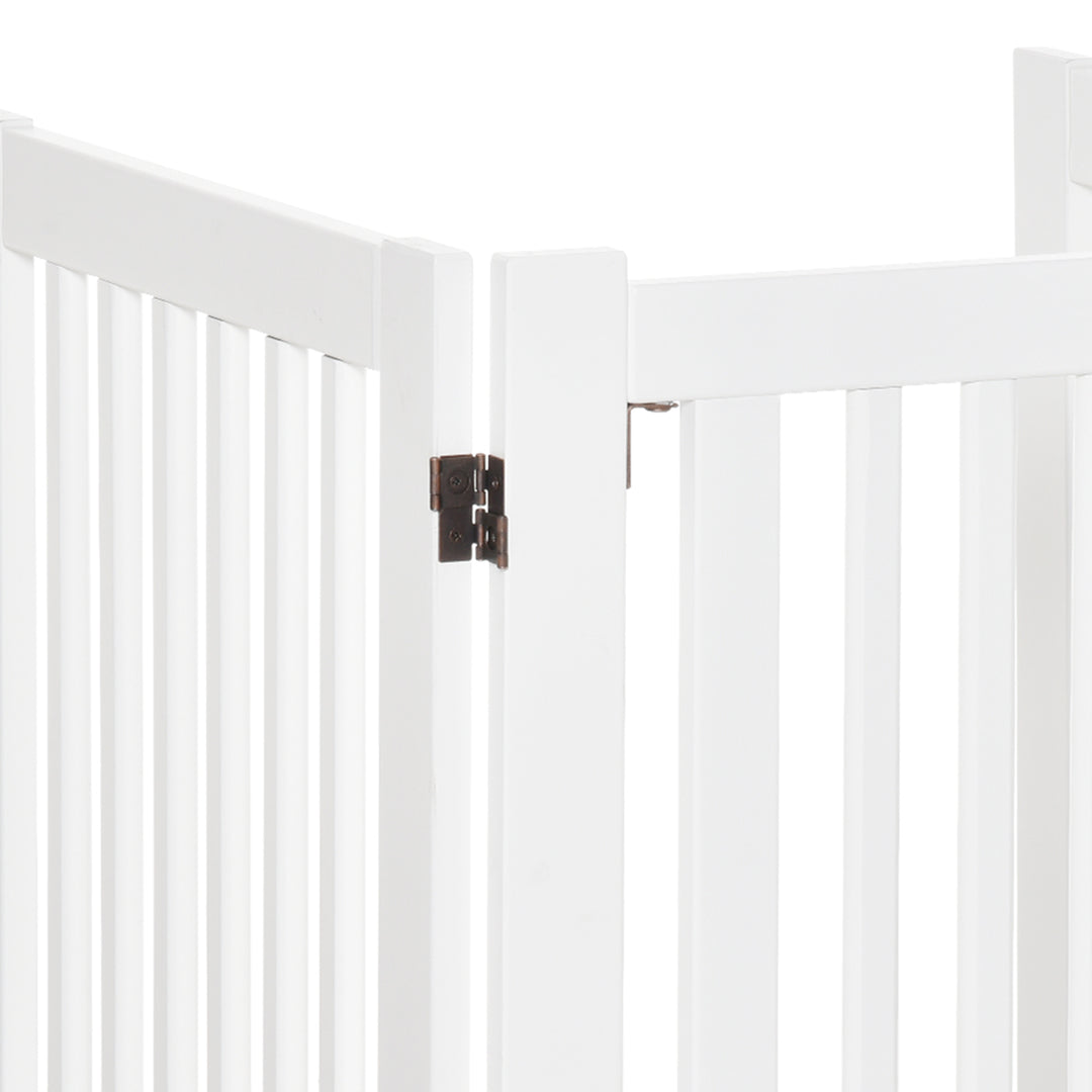 Pet Gates MDF Freestanding Expandable Dog Gate Wood Doorway Pet Barrier Fence w/ Latched Door White