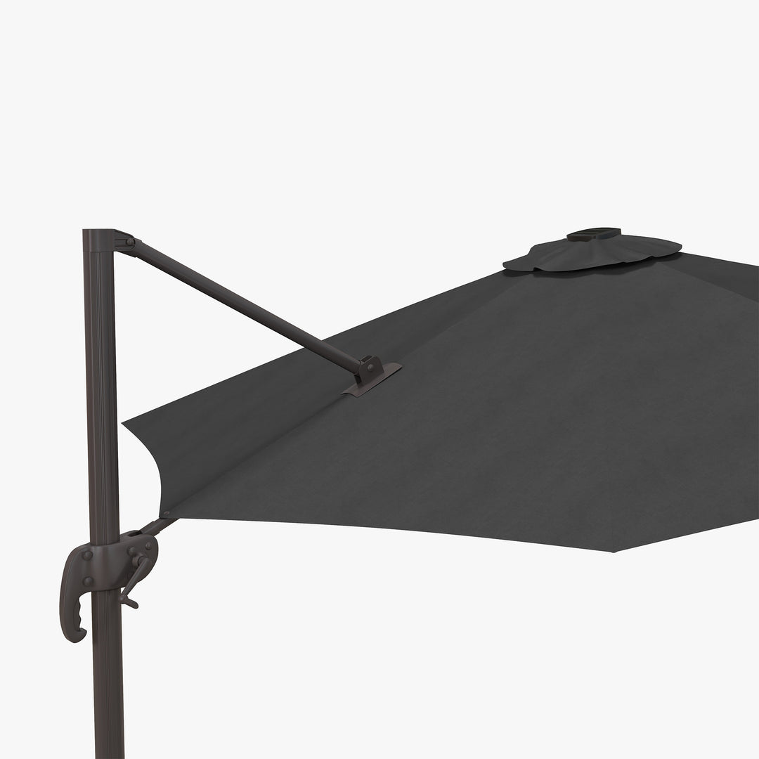 Waterproof 3(m) LED Cantilever Parasol Outdoor Sun Umbrella w/ Base Solar Lights Dark Grey