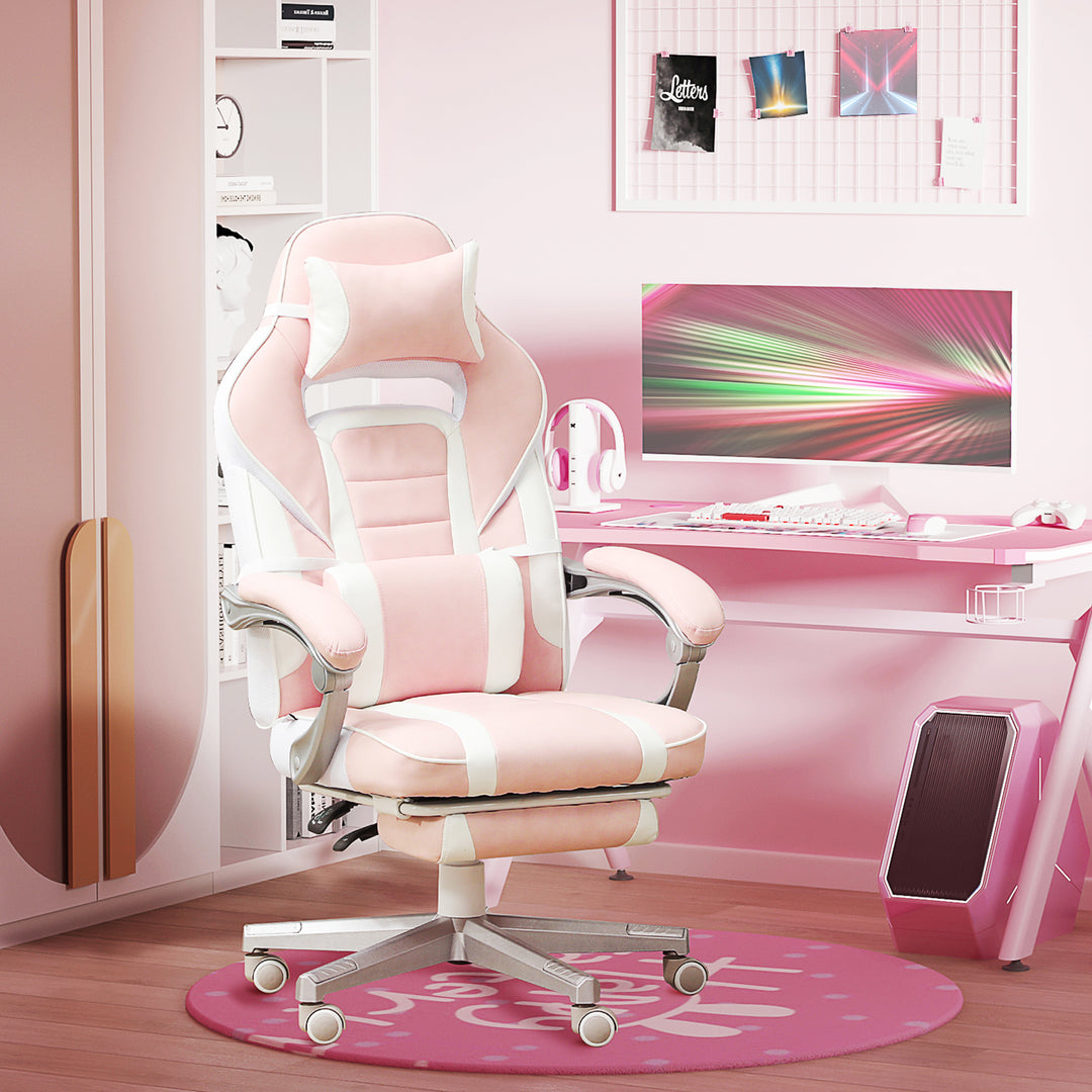 HOMCOM Pink and White Gaming Chair