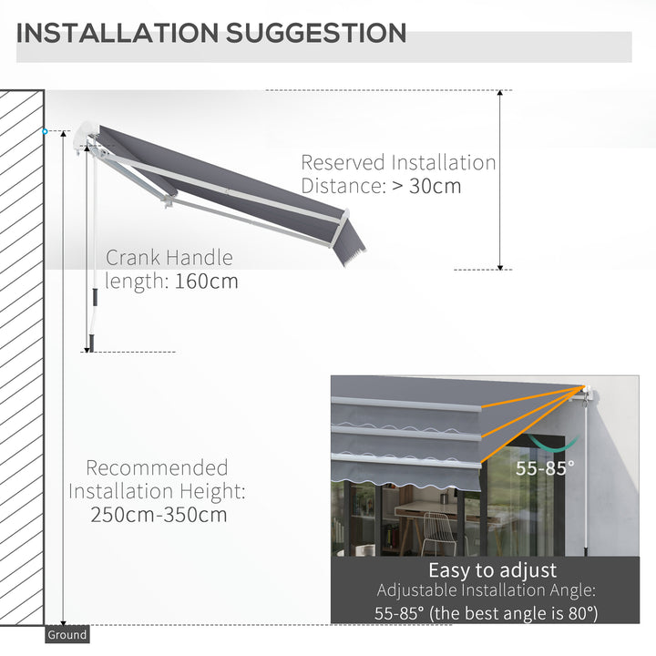 Waterproof Garden Patio Manual Awning Canopy Sun Shade Shelter Retractable 4m x 3m-Grey