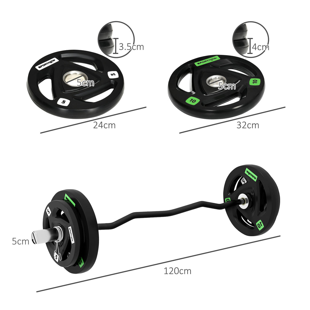 Olympic EZ Curl Bar with 30kg Weight Plates