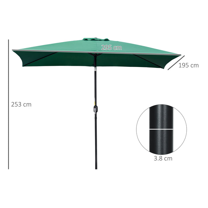 3x2m Patio Parasol Garden Umbrellas Canopy with Aluminum Tilt Crank Rectangular Sun Shade Steel