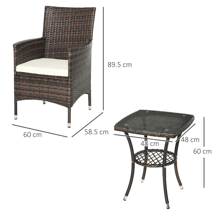 Waterproof Garden Outdoor Rattan Furniture Bistro Set 3 PCs Patio Weave Companion Chair Table Set Conservatory (Brown)