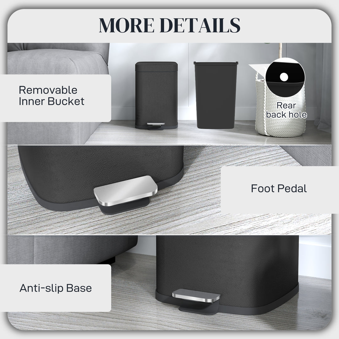 12L Modern Boxy Metal Home Kitchen Bin - Black